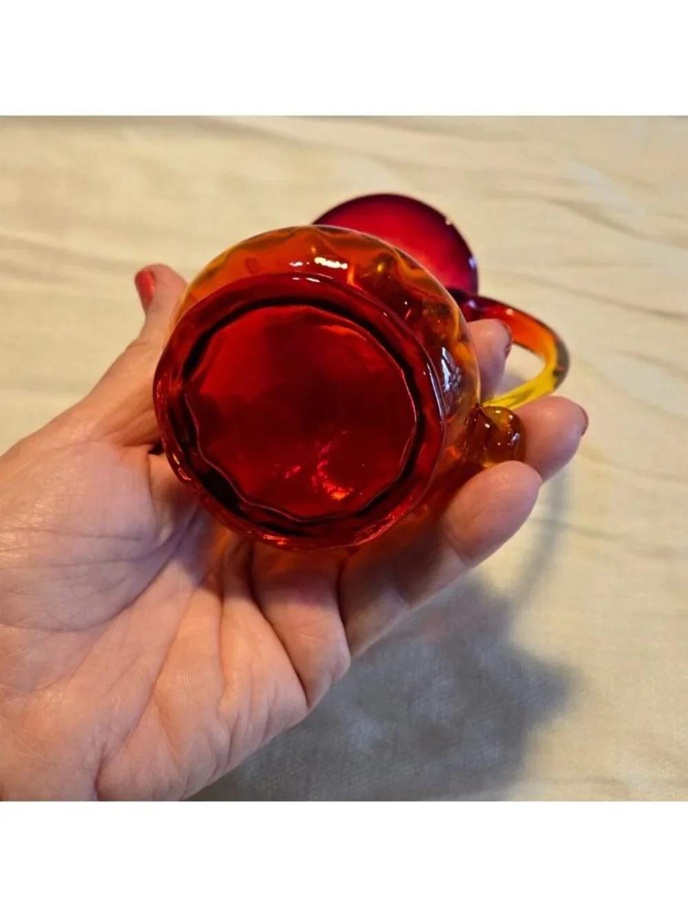 Kanawha Amberina 5” Glass Pitcher Bud Vase Red Yellow Tint Vtg Handcrafted